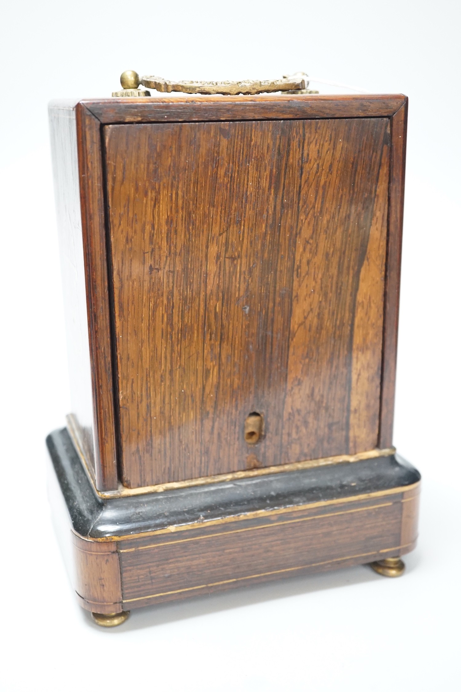 A 19th century French rosewood and marquetry mantel clock, 23cm